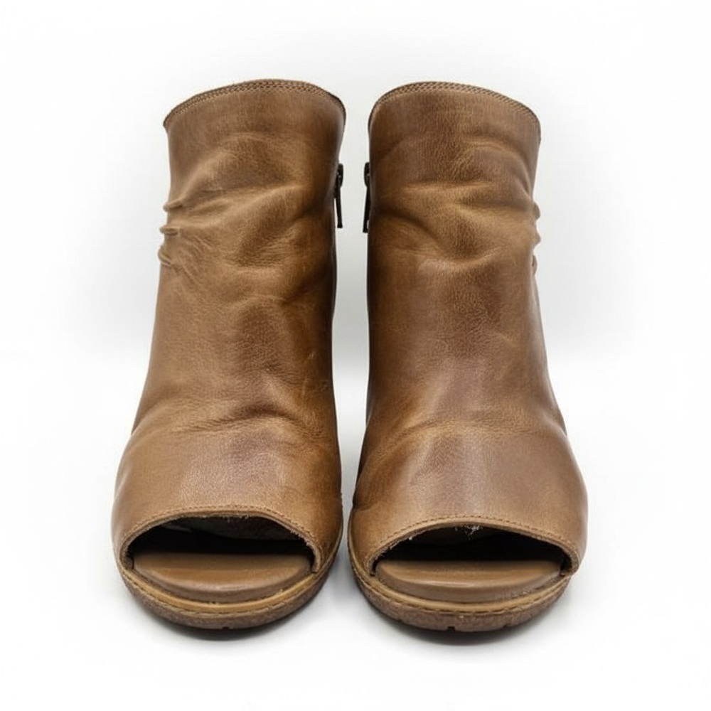 Timberland Brown Leather Peep Toe Ankle Booties Block Heel Zip Up 10 - Picture 3 of 14
